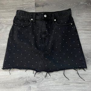 Madewell Rigid Denim Black Metallic Dots Raw Hem A-Line Mini Skirt 28